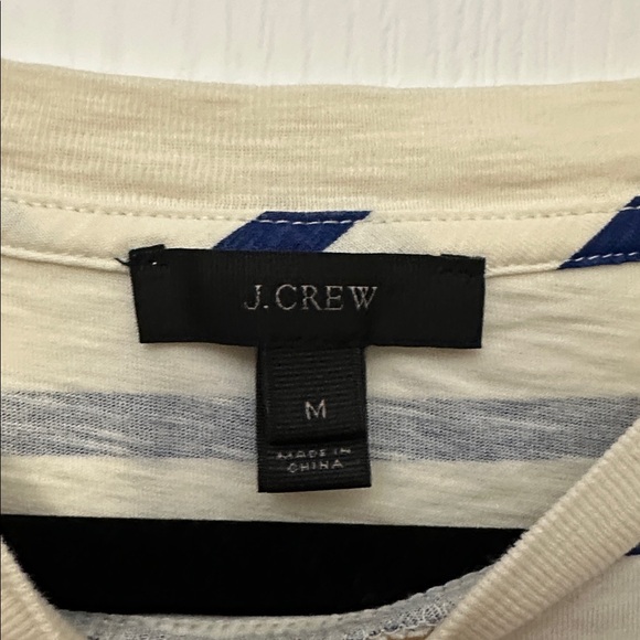 J. Crew Cream and Navy Striped Tee with Red Lip Accent - Picture 2 of 7